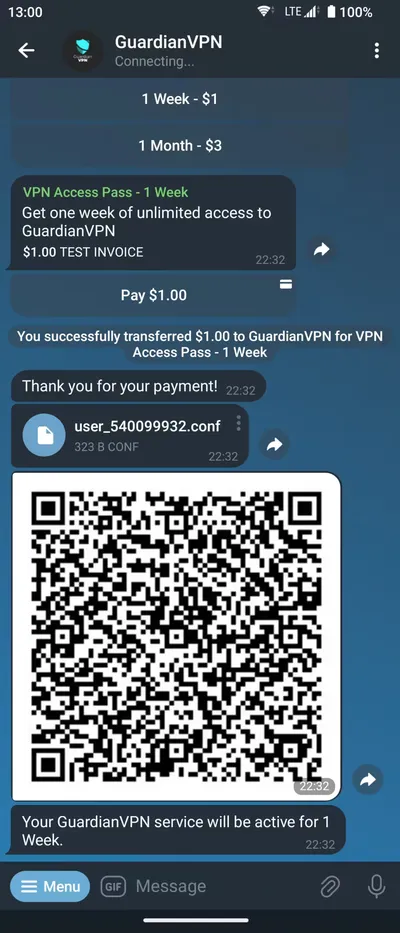 GuardianVPN Telegram Screenshot